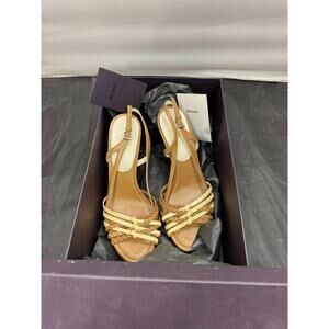 Prada 1X871R Antic Calf Slingback Heels Cuoio Bianco Tan White US 8.5 EU 38.5